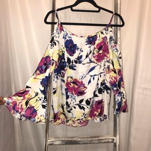 COPY - INC Floral Cold Shoulder Top with Bell Sleeves Size 10